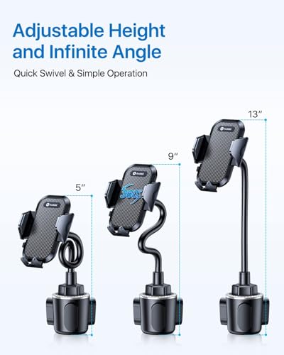 andobil Military-Grade Cup Holder Phone Holder, [Solidest Metal Gooseneck] Universal Cup Phone Holders for Your Car Truck Golf, 360° Adjustable Cup Holder Cell Phone Mount for iPhone Samsung Google - style: Gooseneck-Black