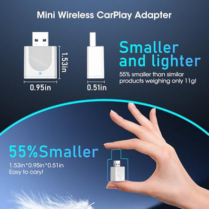 Wireless Carplay Adapter for iPhone, Convert Wired to Apple Carplay Wireless Adapter, Mini Size with Bluetooth 5.3 WiFi 5.8 GHz, Plug and Play, Connection Stable No Delay, White - color: White
