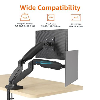 Amazon Basics Gas Spring Dual Monitor Arm Desk Mount, Adjustable Tension, Fits 15–27 Inch Monitors, Supports 4.4–15.4 lbs Each Arm, VESA 75x75/100x100, Black - size: Dual, style: GasSpringMonitor