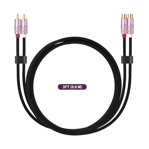 J&D 2 RCA Extension Cable, Nylon Braided 2 RCA Male to Female Stereo Audio Extension Cable, Gold Plated Connector for Speaker, TV, Amplifier, Audio Mixer, 3 feet - size: 3 feet