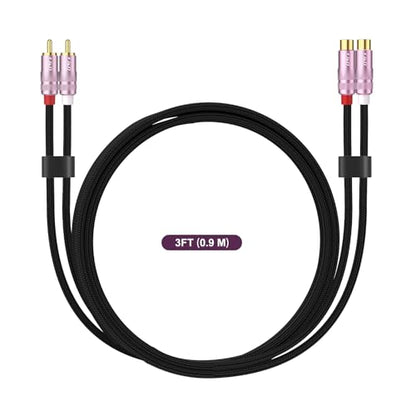 J&D 2 RCA Extension Cable, Nylon Braided 2 RCA Male to Female Stereo Audio Extension Cable, Gold Plated Connector for Speaker, TV, Amplifier, Audio Mixer, 3 feet - size: 3 feet