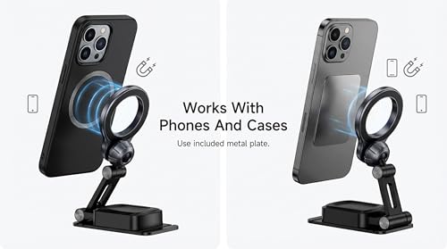 Trusmi Magnetic Car Phone Holder, Dashboard Mount Compatible with MagSafe, 360° Foldable Adhesive Car Phone Mount with Metal Plate, for iPhone 17/16/15/14/13/12, Samsung Galaxy S26/S25/S24, Pixel etc
