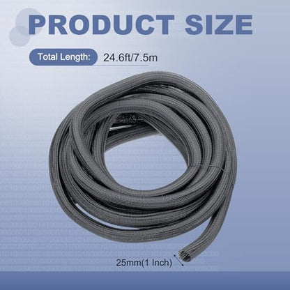 MECCANIXITY Split Sleeve Wire Loom 1" 25Ft Grey Self Wrapping Braided Sleeve UL94-V2 Fireproof PET Sleeving for Automotive, Home Cable Management - color: Grey, size: 1" x 25Ft