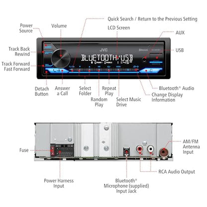 JVC KD-SX27BT Car Stereo with Bluetooth, 100W Digital Media Receiver, 1.5A USB, Single DIN Head Unit with AM/FM Radio & AUX-in, iOS/Android JVC Remote App, 13-Band EQ, Dual Phone Connection - style: Single DIN Car Stereo