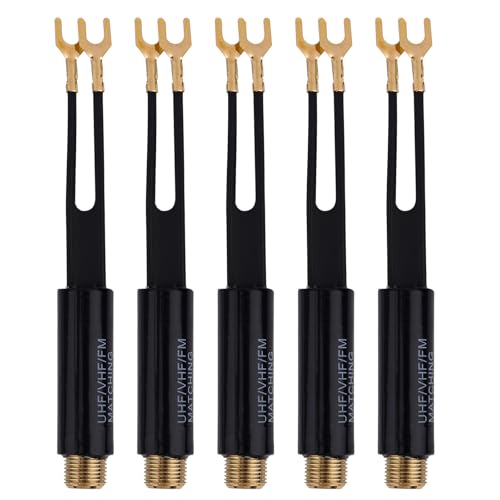 5pcs 75 Ohm to 300 Ohm Coax Adapter, UHF/VHF/FM Match Transformer Converter - color: black+gold