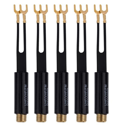 5pcs 75 Ohm to 300 Ohm Coax Adapter, UHF/VHF/FM Match Transformer Converter - color: black+gold