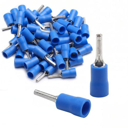 BAOMIAN 100-Pack 16-14 AWG Wire Pin Connectors, Blue Insulated Terminals - size: 16-14 AWG