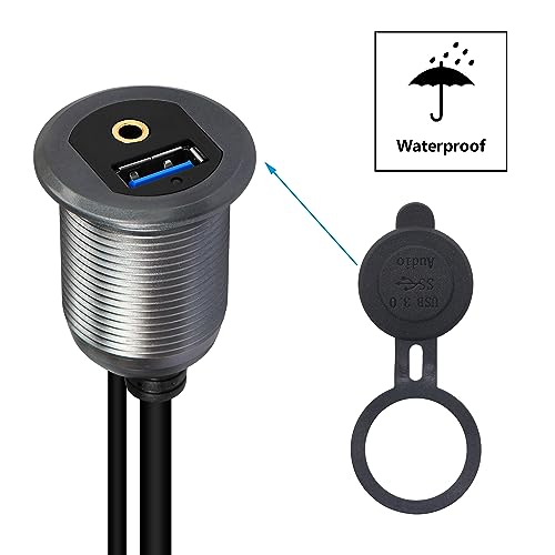 SinLoon USB 3.0 & 3.5mm Car Mount Flush Cable 3.3FT USB 3.0 Flush Mount Cable AUX Extension Dash Panel Waterproof Mount Cable for Car, Boat, Motorcycle