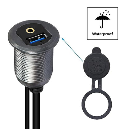 SinLoon USB 3.0 & 3.5mm Car Mount Flush Cable 3.3FT USB 3.0 Flush Mount Cable AUX Extension Dash Panel Waterproof Mount Cable for Car, Boat, Motorcycle