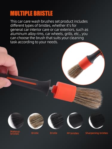 Car Detailing Brush Set, 5 Pack SPTA V2.0 Soft Boar Hair Auto Detail Brush Kit with Drill Adapter, for Automotive Interior Exterior Dashboard Engine Bay Seat Leather, Can be Used in Electric Drills - color: 5pcs Car Detailing Brush Set With Adapter