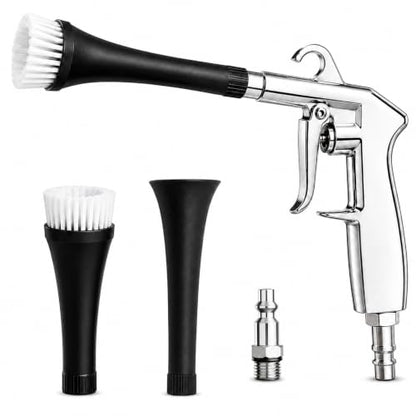 Car Cleaning Gun for Car Detailing, High Pressure Air Blow Gun Works with Air Compressor, Dry Cleaning Gun Quickly Removes Surface Dirt and Dust from Interior, Comes with 3 Brushes and 2 Nozzles