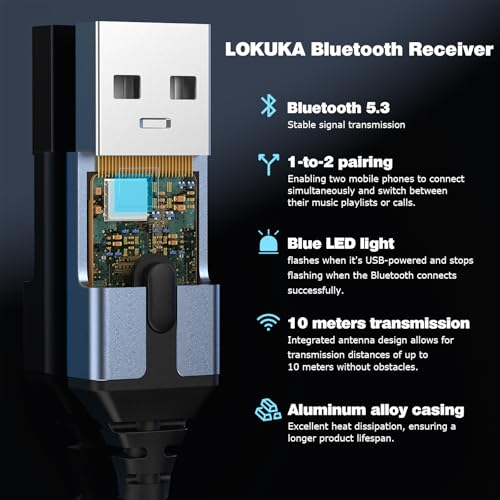 Bluetooth 5.3 to Aux Adapter for Car or Speaker, 3.5mm Bluetooth Receiver with 8-Strand Single Crystal Copper Cable, Aluminum Alloy Shell, for Hands-Free Calls, Voice Navigation, Phone Music - color: Space Gray