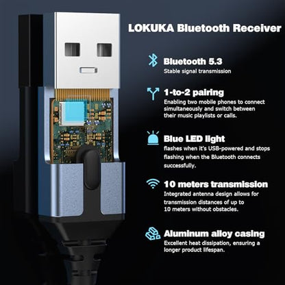 Bluetooth 5.3 to Aux Adapter for Car or Speaker, 3.5mm Bluetooth Receiver with 8-Strand Single Crystal Copper Cable, Aluminum Alloy Shell, for Hands-Free Calls, Voice Navigation, Phone Music - color: Space Gray