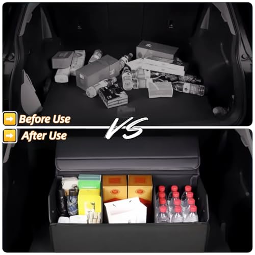 Car Organizers for Trunk for Suv Sedan, Leather Storage Box,Extra Large,Magnetic Lid,Collapsible and Adjustable, Collapsible Suede velvet， Black