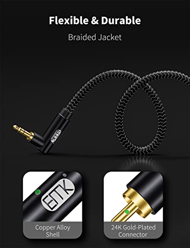 EMK 3.5mm to RCA Stereo Audio Cable - Gold Plated, 90°Aux Male to 2RCA Male, 10ft/3M - Compatible with Smartphones, MP5, Tablets, Speakers, Home Theater - color: 90° 3.5mm Male to 2 RCA Male, size: 15 Ft/5M, style: 3.5mm to 2RCA