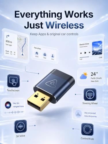 Wireless CarPlay & Android Auto Dongle for Digital Media Receivers Blue - color: Blue
