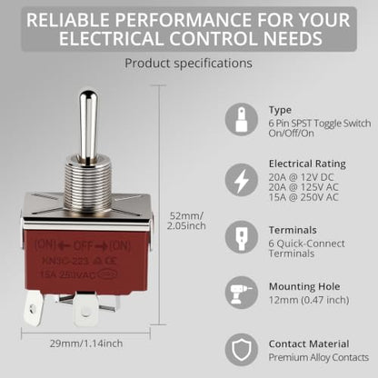 Justech 6 Pin 3 Position Momentary Reverse Polarity Toggle Switch - size: 6 PIN