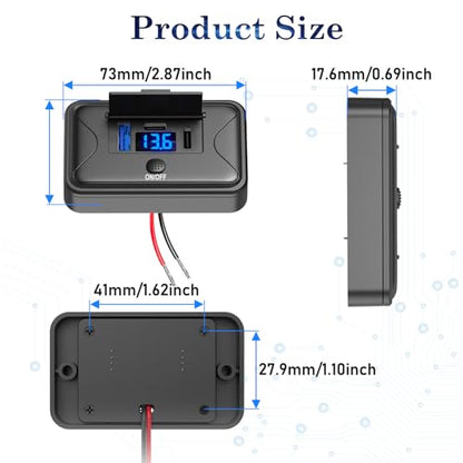 90W 12V USB Outlet Panel Wall Mount, Dual 36W USB C and QC 3.0 18W Car USB Port Charger with Voltmeter Button Switch, Waterproof 3 USB Multi Port Power Outlet DIY 12V Accessories for Car Bus RV -2 PC - size: 2PCS