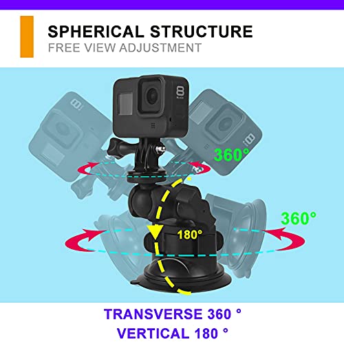 Car Windshield Suction Cup Mount for Insta360 ACE Pro X6 X5 X4 X3 X2 X R RS GO 2 3, GoPro Hero Max Fusin 12 11 Accessories and DJI OSMO Action Camera Dash Cam Holder