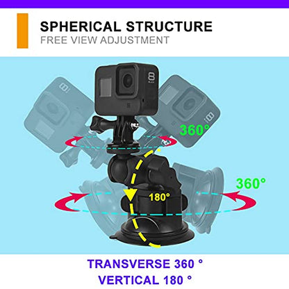 Car Windshield Suction Cup Mount for Insta360 ACE Pro X6 X5 X4 X3 X2 X R RS GO 2 3, GoPro Hero Max Fusin 12 11 Accessories and DJI OSMO Action Camera Dash Cam Holder