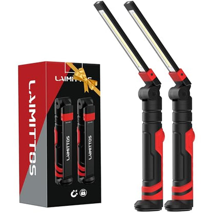 Rechargeable Work Light 2500mAh Magnetic LED Work Light Flashlight Mechanic Light Tool for Men Him, Foldable Lamp with Hook for Car Repair Emergency BBQ Grill (2 Pack) - style: 600 Lumens + 600 Lumens