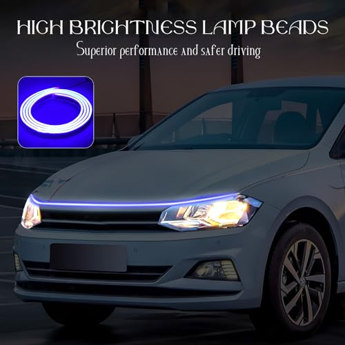 Car Hood Light Strip, 79" Waterproof LED DRL Dynamic Scan (Blue) - color: blue, size: 79 Inches