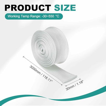 HARFINGTON Braided Sleeving 9.8ft x 1-1/4" High Temp Fiberglass Braid Cable Sleeve for Automotive Home Office Cables Video Cord Management Cable Protection - size: 9.8ft x 1-1/4"