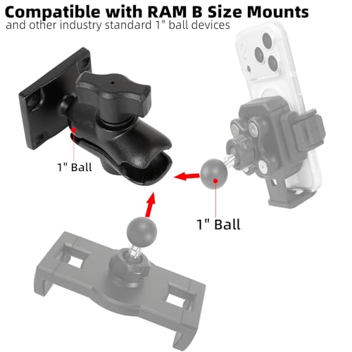 1" Ball Mount with Aluminum Alloy Square Plate & Short Double Socket Arm, Universal Electronic Device Mounting Base with AMPS Holes for Garmin, for RAM Mounts - style: Square Base w 2.36" Arm