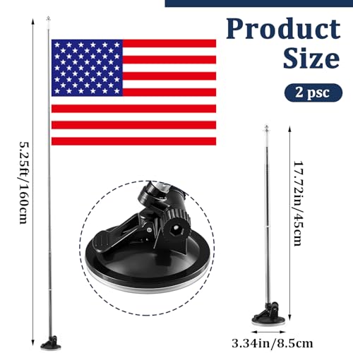 2 Pack Car Flag Pole with Suction Cup Mount, 18-62.4'' Telescopic Stainless Steel Vehicle Flagpole Holder, 180° Adjustable Flag Mount for Car Truck Rv Boat