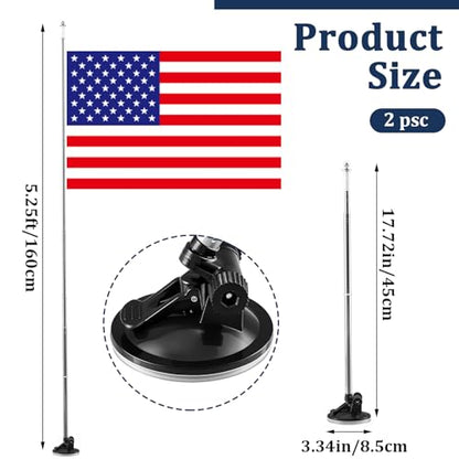 2 Pack Car Flag Pole with Suction Cup Mount, 18-62.4'' Telescopic Stainless Steel Vehicle Flagpole Holder, 180° Adjustable Flag Mount for Car Truck Rv Boat