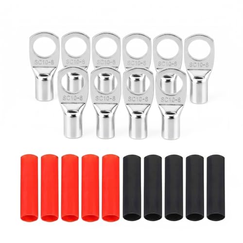 10PCS 8 Gauge Wire Connectors with Heat Shrink Tubing, Battery Terminal Ends, Tinned Copper Ring Terminals for 8 AWG - for Automotive, RV, Solar & Outdoor Power Equipment(SC10-8) - size: SC10-8