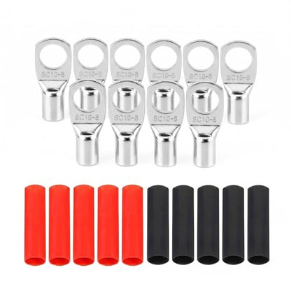 10PCS 8 Gauge Wire Connectors with Heat Shrink Tubing, Battery Terminal Ends, Tinned Copper Ring Terminals for 8 AWG - for Automotive, RV, Solar & Outdoor Power Equipment(SC10-8) - size: SC10-8