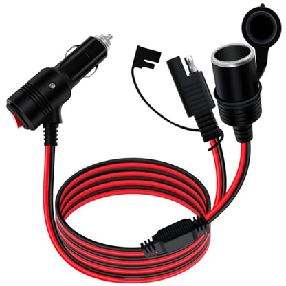 Cigarette Lighter Cable with On Off Switch 12V 24V SAE to Cigarette Lighter Plug with Switch 14AWG 20A Fuse with LED Light, Waterproof Cover Suitable for Cars, Motorcycles, Boats (3 m/10 ft) - size: 3 m/10 ft