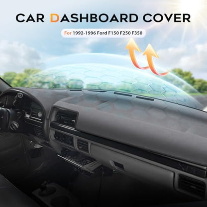 CARTIST Gray Dashboard Cover for 1992-1996 Ford F150 Bronco&1992-1997 F250 F350, Anti-Glare Non-Slip UV Protection Dash Cover Mat - color: 4)92-96 F-150(Gray)