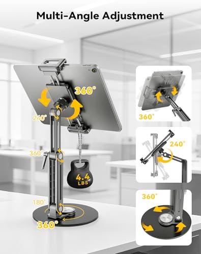 Portable Monitor Stand Large Clamp - Heavy Duty Aluminum Body Support up to 4.4LBS 16" 17.3" 18.5 inch 360° Rotating Base Swivel Foldable Desk Stand for iPad Holder Tablet Mount for Kitchen/Travel - size: up to 18.4"