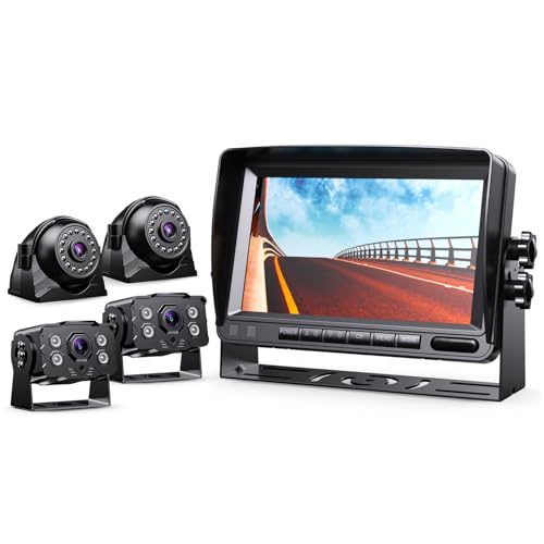 eRapta HD 1080p Backup Camera System Kit, 7-inch Reversing Monitor with Quad Split Recording IP69 Waterproof, Rear View Side View Cameras, Backup Camera for RV Truck/Trailer/Tractor/Box/Camper Y0202 - color: black