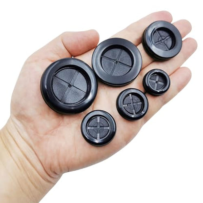 Rubber Grommets for Wiring, Rubber Grommet Kit in 6 Sizes for 5/8", 13/16", 7/8", 1", 1-3/16", 1-1/2" Drill Hole, 51 pcs Black Double-Sided Rubber Plug Solution for Wire Protection - style: Mixed Size