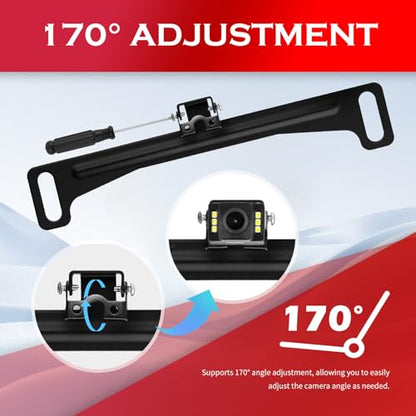 2PCS Car Backup Camera License Plate Mount,170° Adjustable Car License Plate Camera Mount No Drilling Required,Non-damaging Cars Back Up Cameras Licenses Plates Mounts