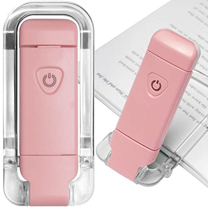 EGWASER Book Reading Light, Portable USB Rechargeable LED Clip on Book Lights for Reading in Bed, 3 Brightness Adjustable Dimmable Bookmark Light for Eye-Protection, Reading Lamp(Pink) - color: 1-Pack Pink