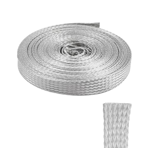 OLYCRAFT Tinned Copper Cable Sleeve Tinned Copper Wire Shielding Sleeve Metal Braid Shielding Sleeving Flexible Metal Ground Straps Expandable Cable Wire Sheathing for Protect Wiring (1/2 Inch-19.7ft) - size: 1/2 Inch