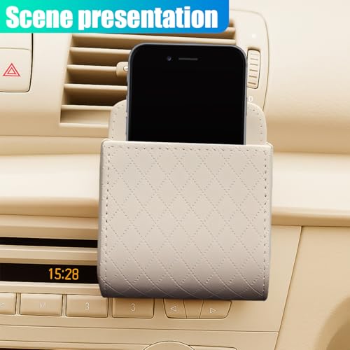 YoRise PU Leather Car Air Vent Storage Bag, Car Console Organizer (Beige) - color: Beige