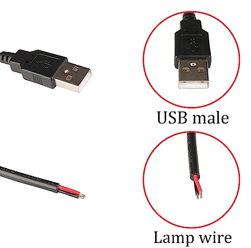 DC 2-pin USB Cable with ON/Off Switch USB 2.0 A Male Plug 2 Pin 2 Bare Wire Charge Cable Connector with Power Switch for 5V-12V PC/LED Desk Lamp/USB Fan/LED Strips[black-2Pcs/1M/3.3ft] - color: Black