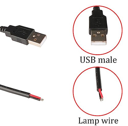DC 2-pin USB Cable with ON/Off Switch USB 2.0 A Male Plug 2 Pin 2 Bare Wire Charge Cable Connector with Power Switch for 5V-12V PC/LED Desk Lamp/USB Fan/LED Strips[black-2Pcs/1M/3.3ft] - color: Black