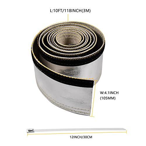 Heat Shroud Sleeve Aluminized Sleeving for Ultimate Heat Protection with Hook and Loop Closure,3/4" I.D. x 10FT,Heat Sheath Sleeve,with 20Pcs Stainless Steel Cable Metal Zip Ties