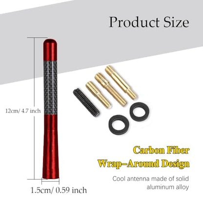 4.7 Inch Carbon Fiber Short Automotive Antenna, Short Carbon Fiber Radio Antenna, Carbon Fiber Antenna, Universal Car Antenna Replacement for Most Vehicles - color: Red