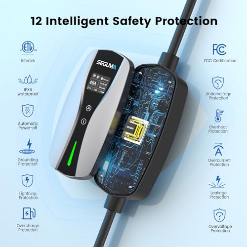 SEGUMA Level 2 EV Charger, 40A Wi-Fi/App ETL Certified for J1772 BEVs/PHEVs - color: Silver