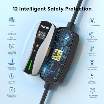 SEGUMA Level 2 EV Charger, 40A Wi-Fi/App ETL Certified for J1772 BEVs/PHEVs - color: Silver
