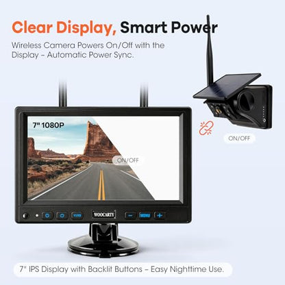 2 Solar Magnetic Wireless Trailer Camera System, 7" IPS DVR Screen + Solar Powered Night Vision Rear Camera, 100% No Wiring Waterproof Backup Camera System for RV Truck Trailer Hitch, BS2 - size: 7" 2-Cam