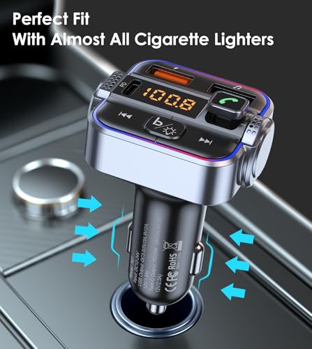 Bluetooth FM Transmitter for Car, PD 30W & QC3.0 Fast Charging, Dual Mics Hands-Free Calling, HiFi Bass & Ambient Light, Wireless Radio Adapter MP3 Music Player, Support USB Drive, 12V/24V (Pack of 3) - size: small (Pack of 3)