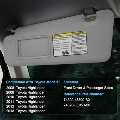 ItranMc Sun Visor Driver&Passenger Side for 2008-2013 Toyota Highlander - color: (Gray)Left & Right Side